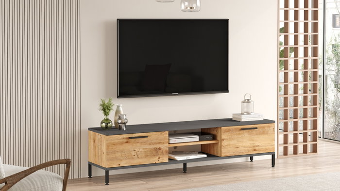 Hanah Home RL1-AA Mueble de TV Pino Atlántico y Antracita 160cm